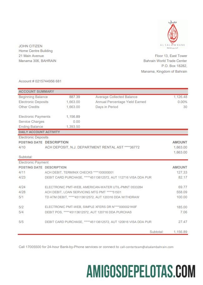 Bahrain Al Salam Bank Excel modelo